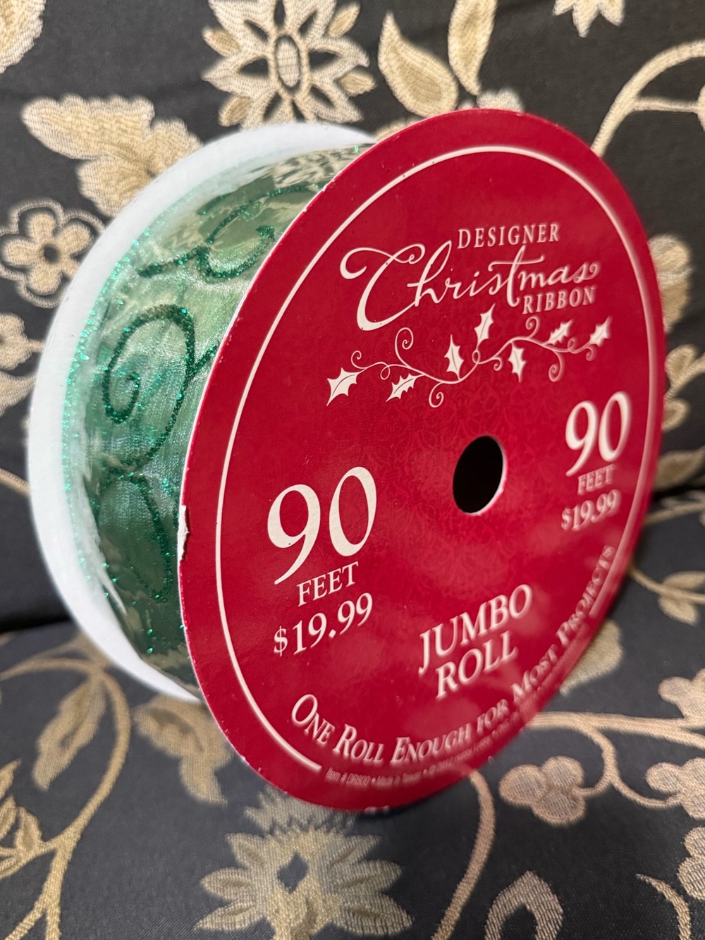 Hobby Lobby Green Designer Christmas Wired Edge Ribbon Jumbo Roll 90 Feet